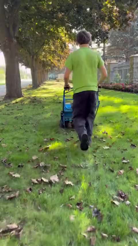 Aeration and cleanup equipment on a lawn